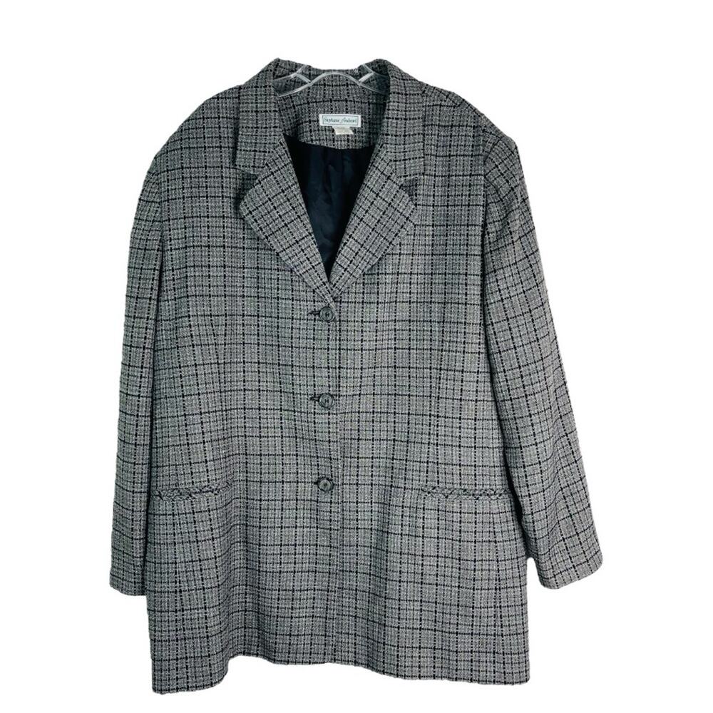 NEW Vintage grey black plaid preppy office academia boyfriend blazer 26W